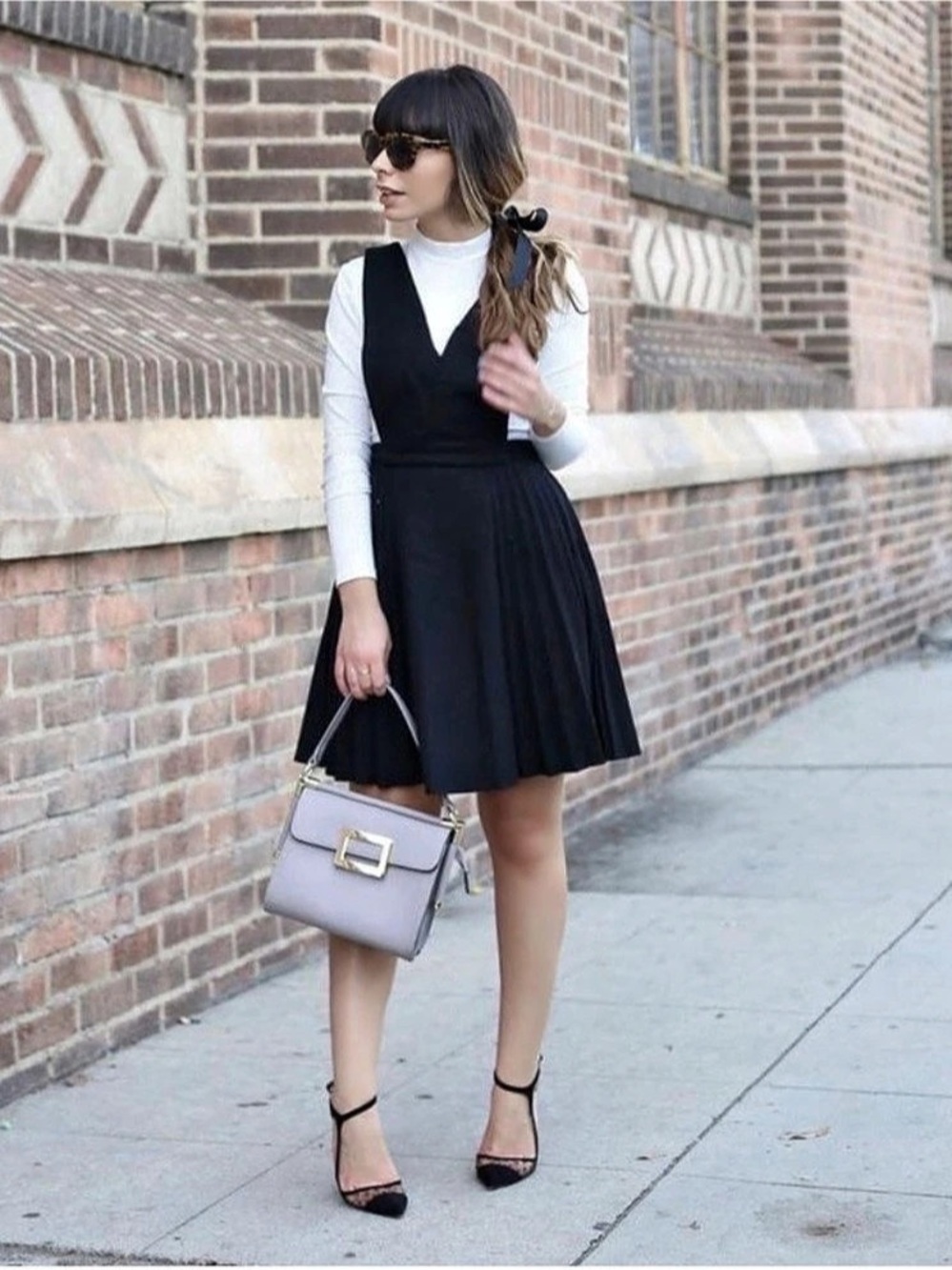 After Market Deep V Pleated Pinafore Dress